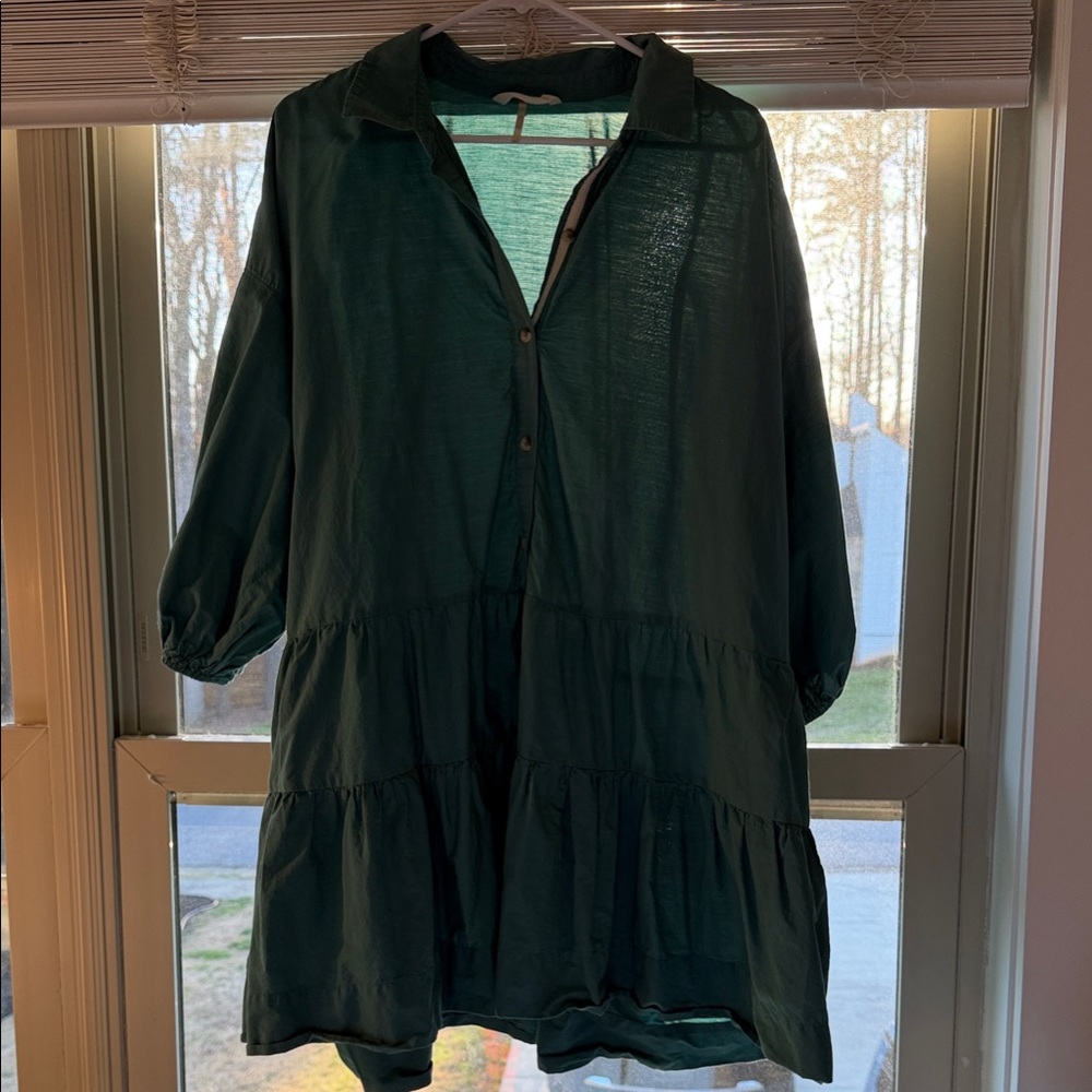 Anthropologie Dark Green Tiered Mini Dress